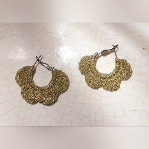 Gold woven fabric floral cut French clip earrings